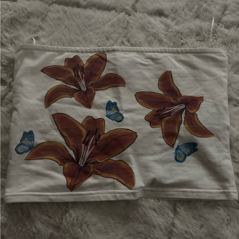 Edikted White Tube Top with Floral and Butterfly Design